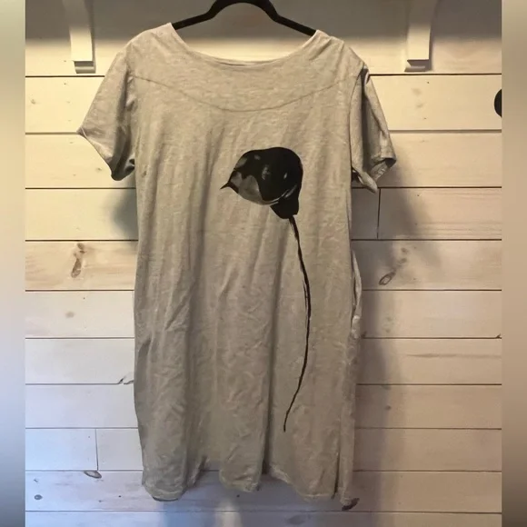 Ning Meng Gray T-shirt Dress Flower on Front Size XXL - Picture 1 of 4